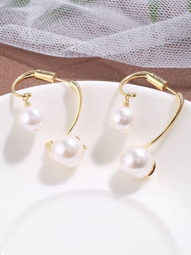 Gold Brass  Freshwater Pearl   fashionable  Simple geometry earrings