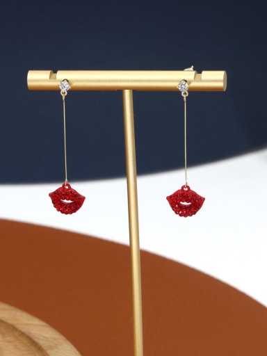 Brass Rhinestone Red Mouth Classic Drop Earring