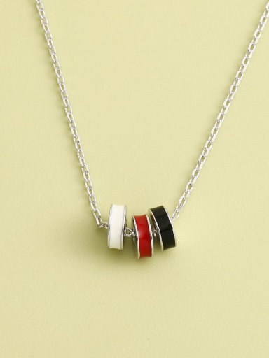 925 Sterling Silver Enamel Round Long Strand Necklace