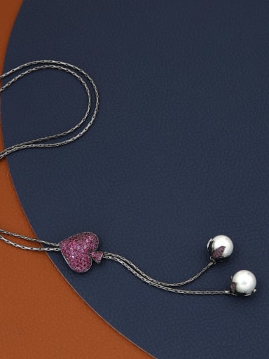 Brass Rhinestone Purple Heart Minimalist Long Strand Necklace