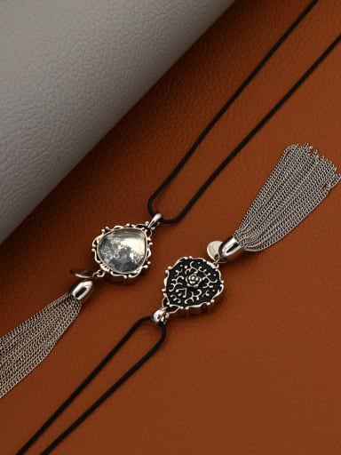 Brass Crystal Multi Color Tassel Minimalist Long Strand Necklace