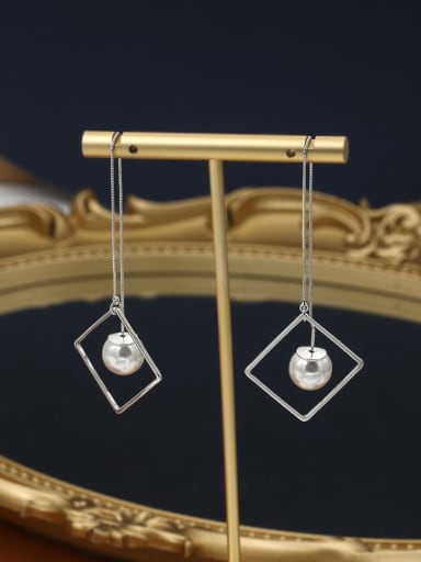 Brass Imitation Pearl White Square Minimalist Drop Earring