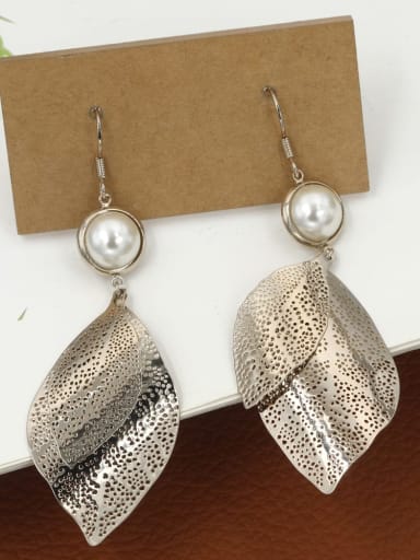 Brass Imitation Pearl White Leaf Minimalist Drop Earring