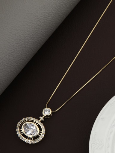 Gold Brass Cubic Zirconia White Geometric Minimalist Long Strand Necklace