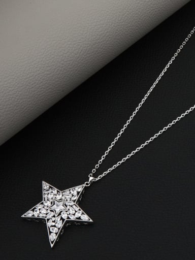 Brass Rhinestone White Star Minimalist Long Strand Necklace