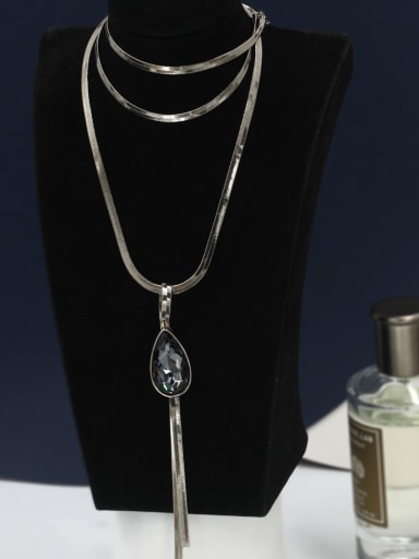 Brass Rhinestone Gray Tassel Minimalist Long Strand Necklace