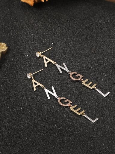 Brass Cubic Zirconia White Letter Minimalist Stud Earring