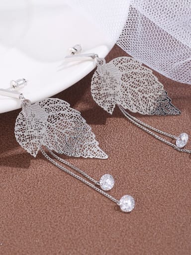 Brass  Cubic Zirconia Hloow Leaf Earrings