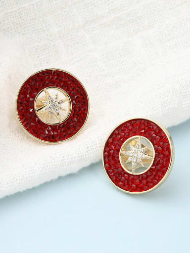 Golden red crystal Brass Crystal Red Round Minimalist Stud Earring