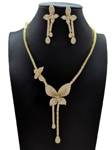 GODKI Luxury Women Wedding Dubai Artisan Flower Copper Cubic Zirconia White Earring And Necklace Set