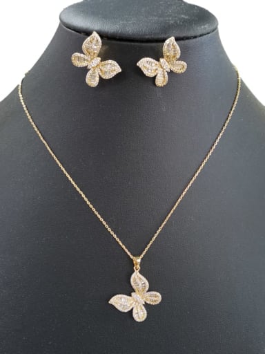 Classic Butterfly Copper Cubic Zirconia White Earring and Necklace Set