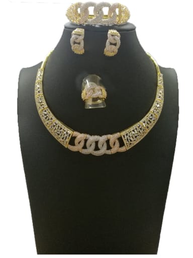 GODKI Luxury Women Wedding Dubai Minimalist Round Copper Cubic Zirconia White Ring Earring Bangle And Necklace Set