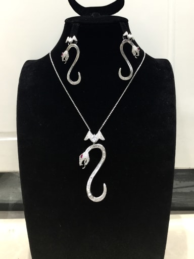 Minimalist Snake Copper Cubic Zirconia White Earring and Necklace Set