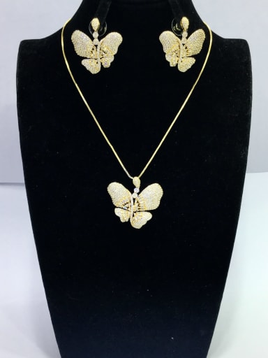 custom Artisan Butterfly Copper Cubic Zirconia White Earring and Necklace Set