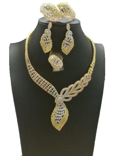 GODKI Luxury Women Wedding Dubai Dainty Leaf Copper Cubic Zirconia White Ring Earring Bangle And Necklace Set