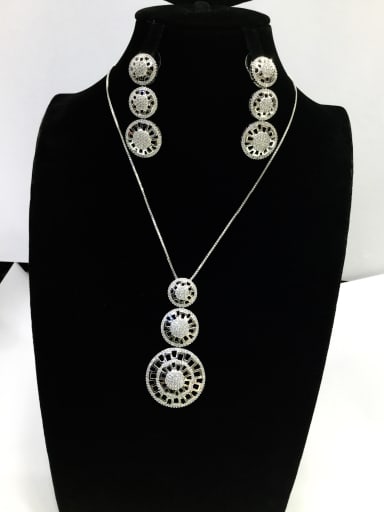 Dainty Round Copper Cubic Zirconia White Earring and Necklace Set