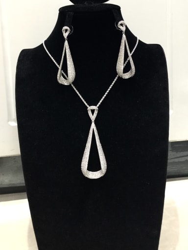 Classic Triangle Copper Cubic Zirconia White Earring and Necklace Set