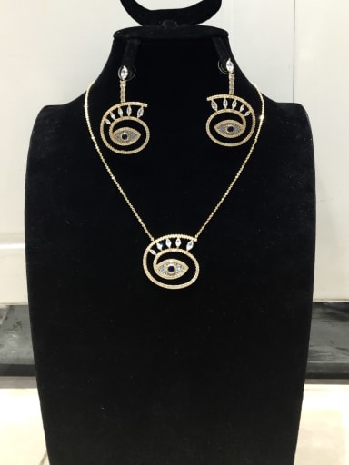 Classic Evil Eye Copper Cubic Zirconia White Earring and Necklace Set