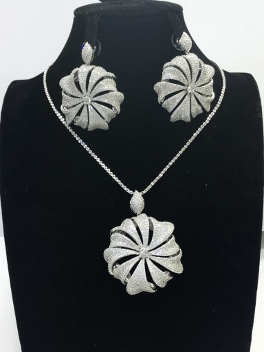 Dainty Flower Copper Cubic Zirconia White Earring and Necklace Set