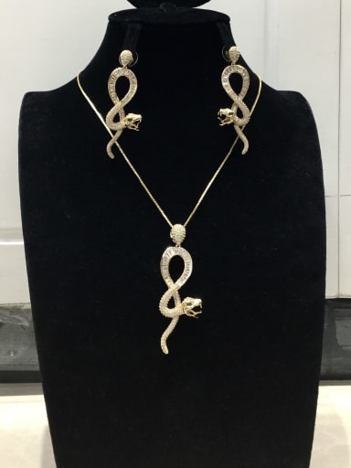 Classic Snake Copper Cubic Zirconia White Earring and Necklace Set