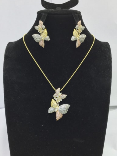 GODKI Luxury Women Wedding Dubai Artisan Butterfly Copper Cubic Zirconia White Earring And Necklace Set