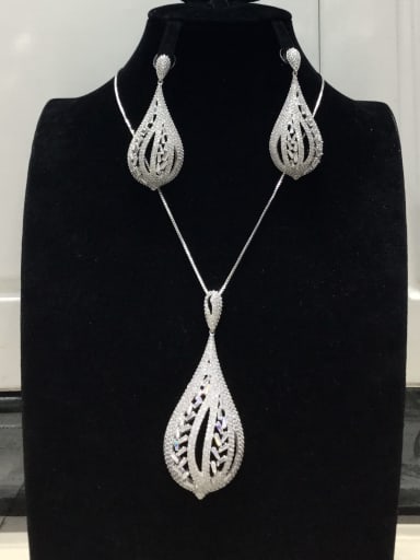 Dainty Water Drop Copper Cubic Zirconia White Earring and Necklace Set