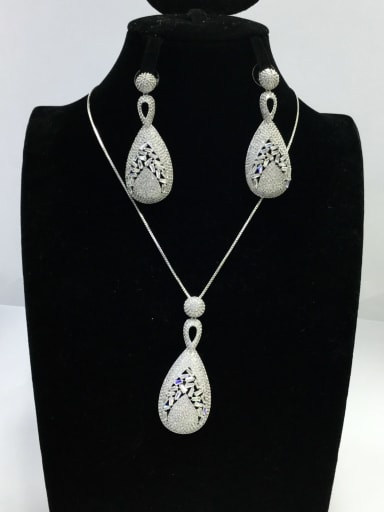Trend Irregular Copper Cubic Zirconia White Earring and Necklace Set