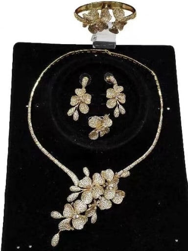 Dainty Flower Copper Cubic Zirconia White Ring Earring Bangle And Necklace Set