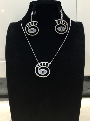 Classic Evil Eye Copper Cubic Zirconia White Earring and Necklace Set