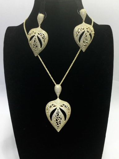 Statement Leaf Copper Cubic Zirconia White Earring and Necklace Set