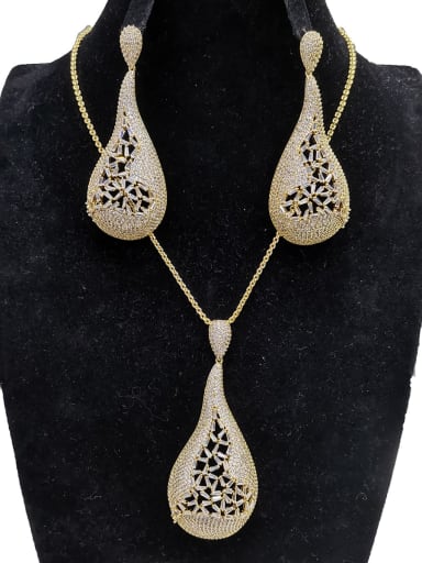 Statement Water Drop Copper Cubic Zirconia White Earring and Necklace Set