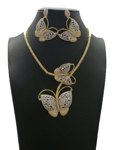 GODKI Luxury Women Wedding Dubai Dainty Butterfly Copper Cubic Zirconia White Earring And Necklace Set