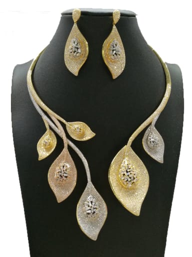 GODKI Luxury Women Wedding Dubai Dainty Leaf Copper Cubic Zirconia White Earring And Necklace Set