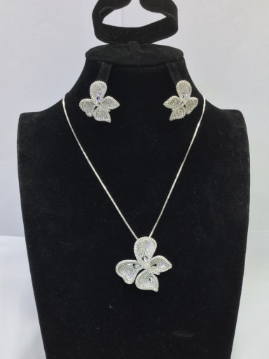 Dainty Butterfly Copper Cubic Zirconia White Earring and Necklace Set