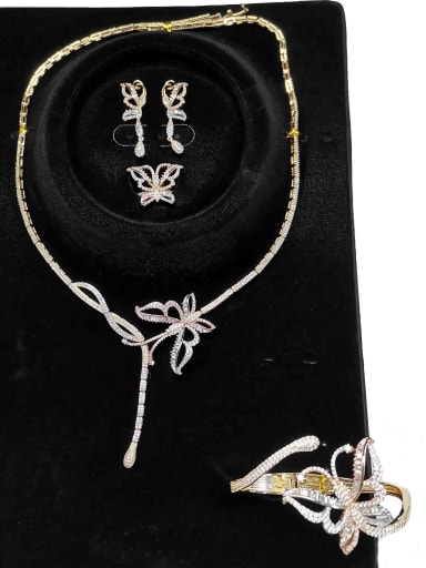 Classic Butterfly Copper Cubic Zirconia White Ring Earring Bangle And Necklace Set
