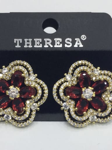 GODKI Luxury Women Wedding Dubai Copper Cubic Zirconia Red Flower Dainty Stud Earring
