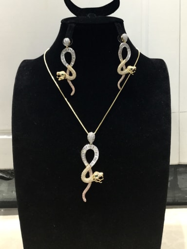 Classic Snake Copper Cubic Zirconia White Earring and Necklace Set
