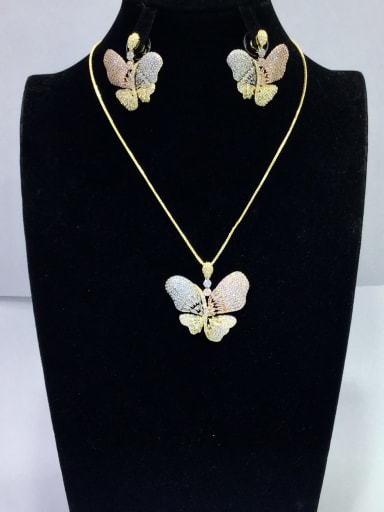 Artisan Butterfly Copper Cubic Zirconia White Earring and Necklace Set