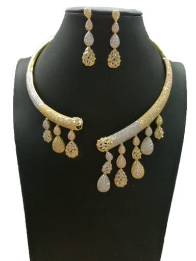 GODKI Luxury Women Wedding Dubai Minimalist Water Drop Copper Cubic Zirconia White Earring And Necklace Set