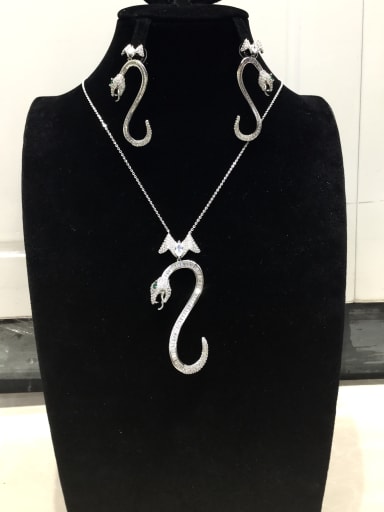 Minimalist Snake Copper Cubic Zirconia White Earring and Necklace Set