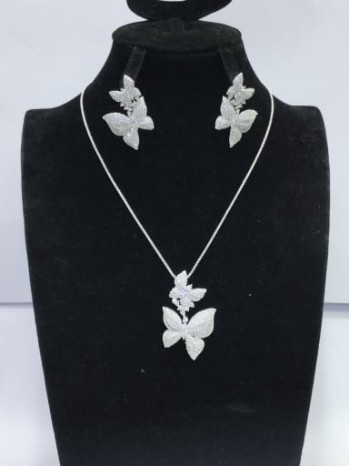 custom Cute Butterfly Copper Cubic Zirconia White Earring and Necklace Set