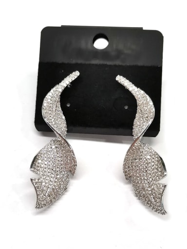 GODKI Luxury Women Wedding Dubai Copper Cubic Zirconia White Leaf Artisan Stud Earring