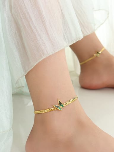 S007 gold foot chain 20 +5cm Dainty Butterfly Titanium Steel Enamel bracelet anklet jewelry set