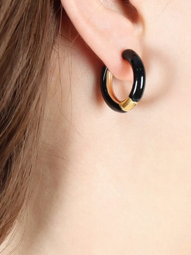 F746 Gold Black Drop Oil Earrings Titanium Steel Enamel Geometric Trend Hoop Earring