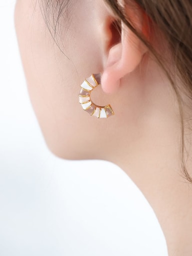 F026 Khaki Oil Drop Earrings Titanium Steel Enamel Geometric Trend Stud Earring