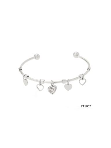 PAS857 Platinum Stainless steel Heart Minimalist Cuff Bangle