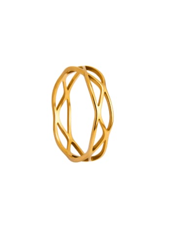 gold Titanium Steel Hollow  Geometric Hip Hop Band Ring