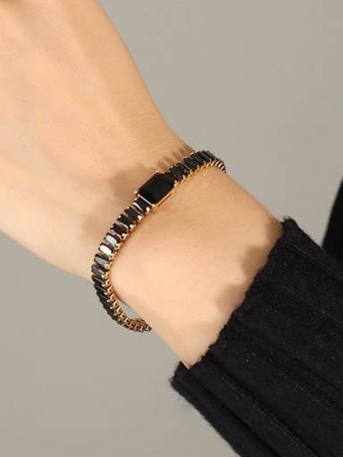 E358 black zircon bracelet  15+ 5cm Titanium Steel Cubic Zirconia Vintage Geometric  Bracelet and Necklace Set