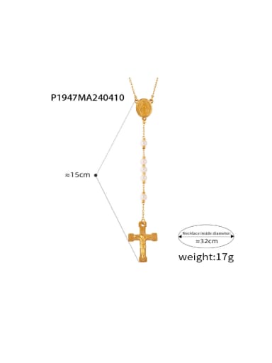 P1947 Golden Necklace Titanium Steel Imitation Pearl Tassel Hip Hop Lariat Necklace