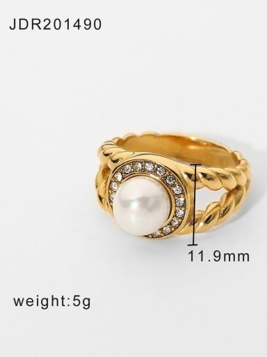 Stainless steel Freshwater Pearl Flower Trend Band Ring